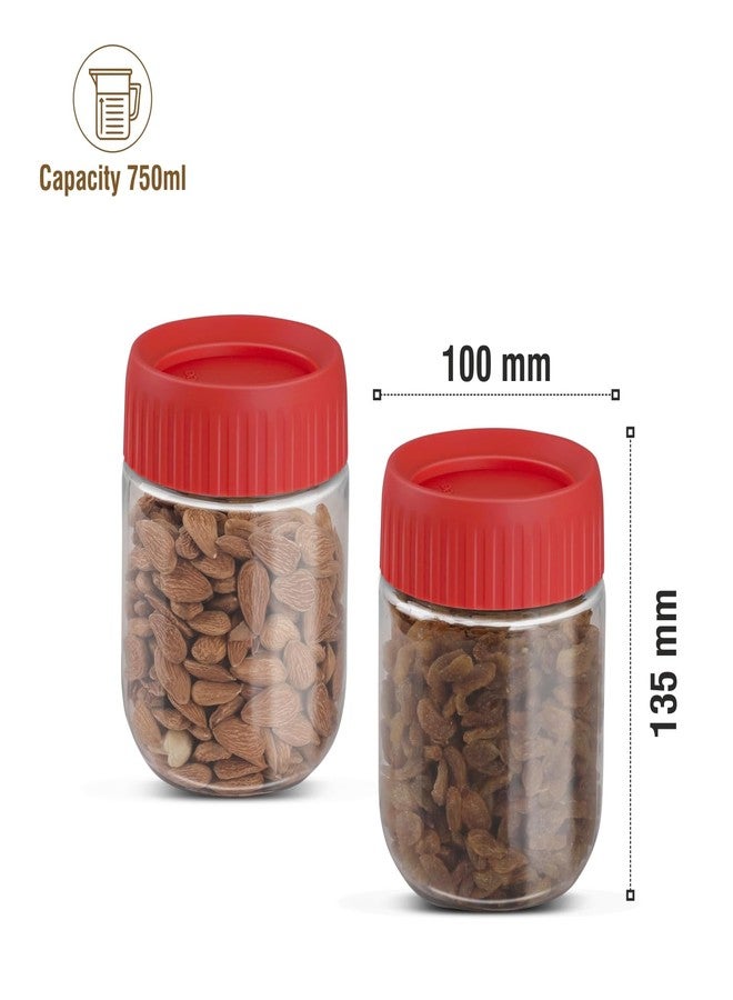 جايبي بلس مجموعة برطمانات وحاويات مطبخ بلاستيكية شفافة من جاي بي بلس، مثالية لتخزين المؤن والوجبات الخفيفة والتوابل والمخللات والفواكه المجففة. غطاء محكم الإغلاق وقابل للتكديس. سعة 750 مل، طقم من قطعتين، لون أحمر. - Image 4